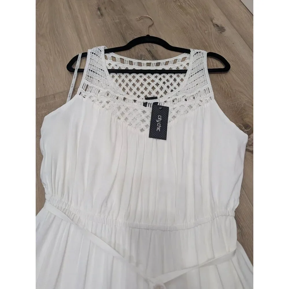 City Chic Maxi Tiered Crochet Dress Ivory Plus Size 18 1X BNWT Boho Bridal Beach